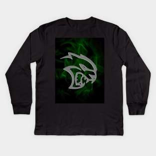 Hellcat Green Flames Kids Long Sleeve T-Shirt